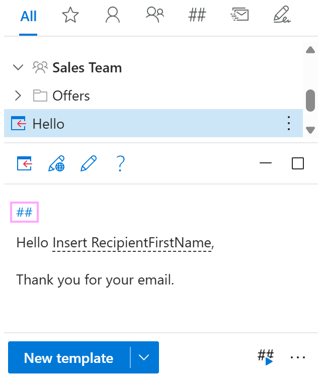 Two blue hash marks in the template preview