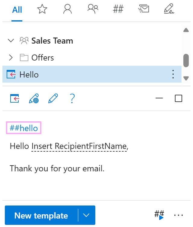 The template shortcut in the template preview