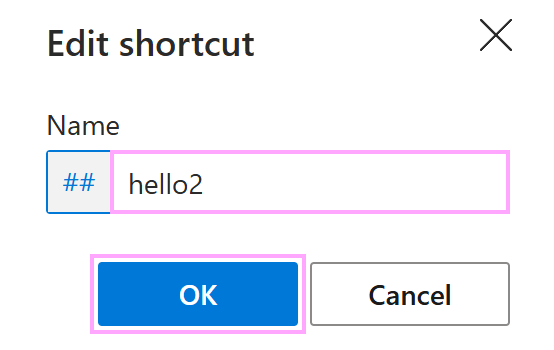 The Edit shortcut dialog