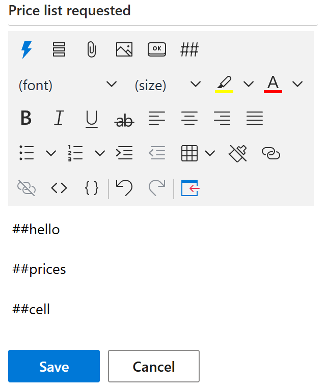 Template shortcuts in a template
