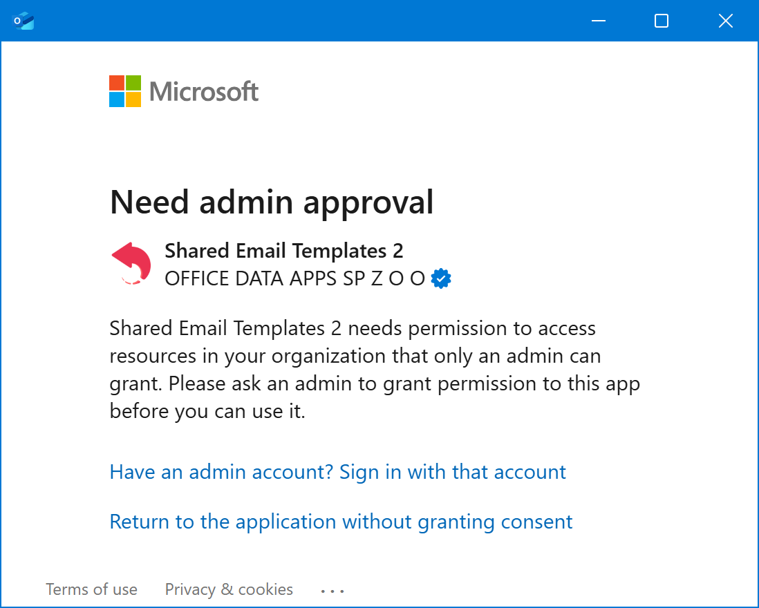 The Need admin approval dialog