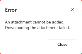 Error message stating that attachment download failed.