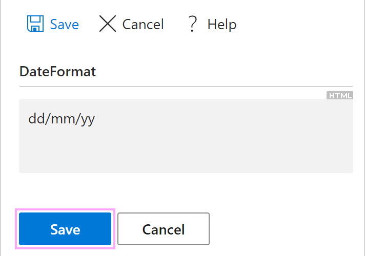Create the DateFormat property for your Outlook email templates.