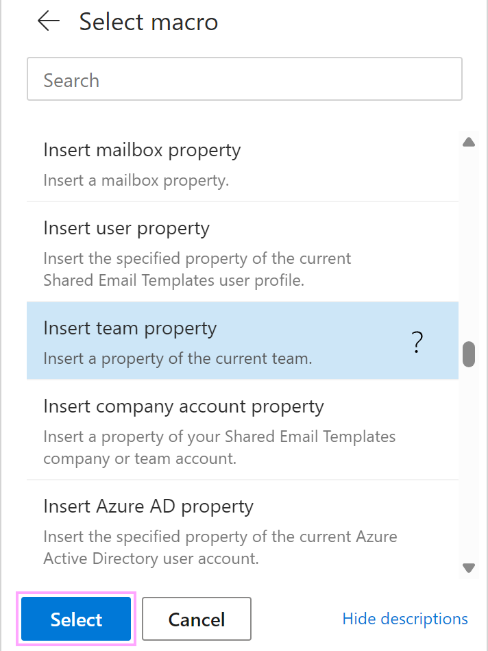 Select the type of property to insert.