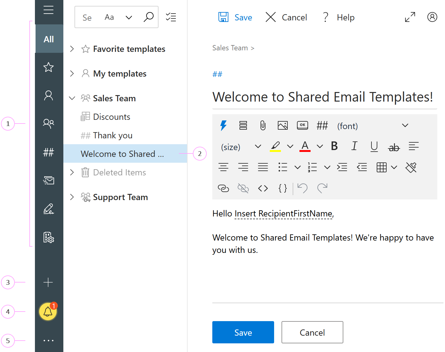 The Shared Email Templates app in a browser The Shared Email Templates app in a browser