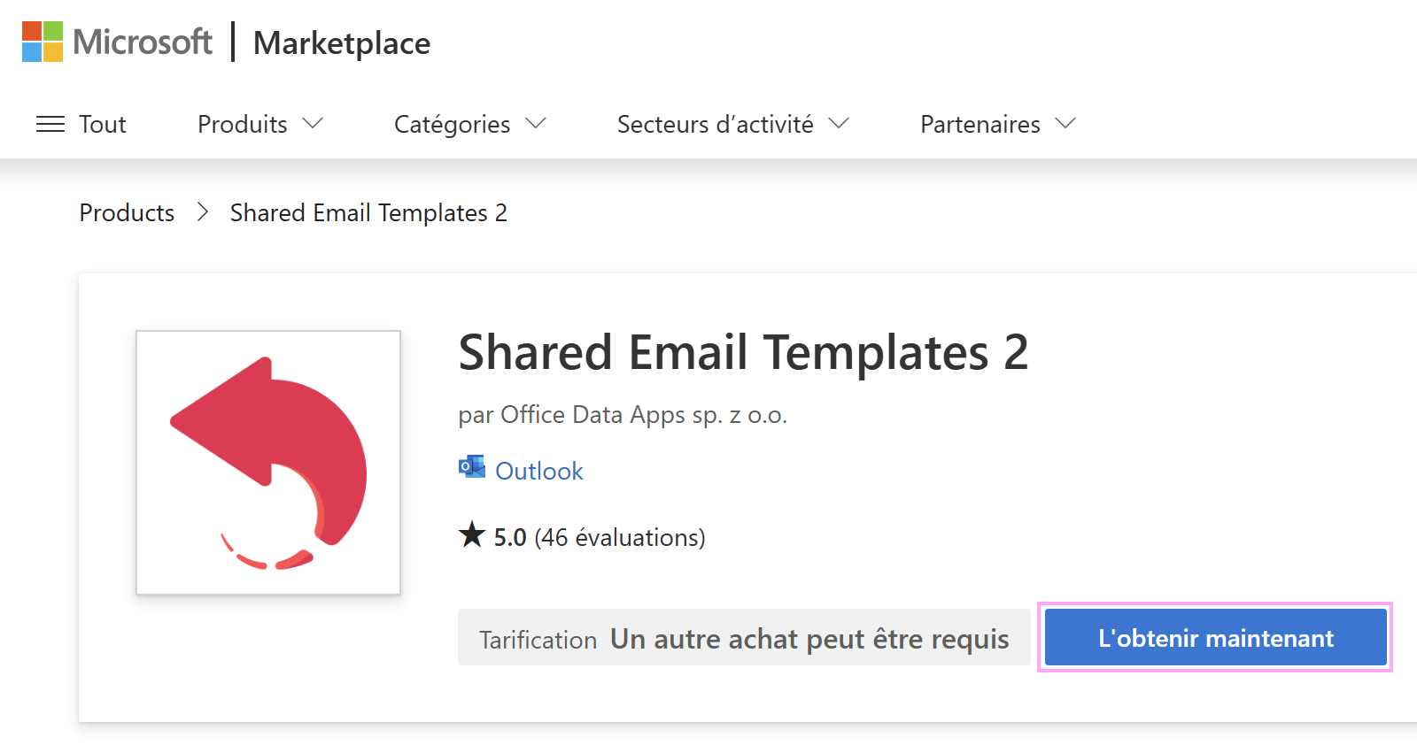 Obtenir Shared Email Templates pour Outlook depuis Microsoft Marketplace.