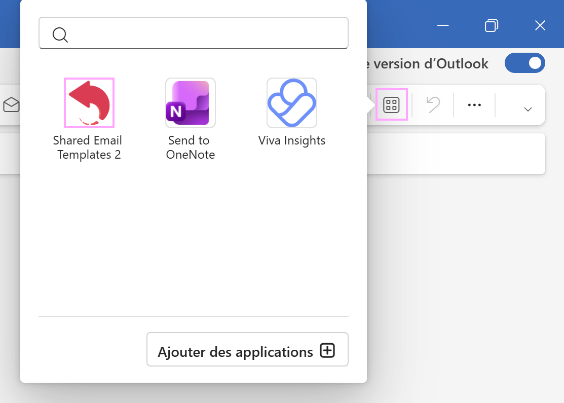 Accéder à Shared Email Templates dans le nouvel Outlook pour Windows.