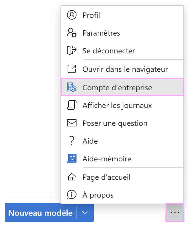 Accéder à votre compte d'entreprise à partir du volet Shared Email Templates dans Outlook.