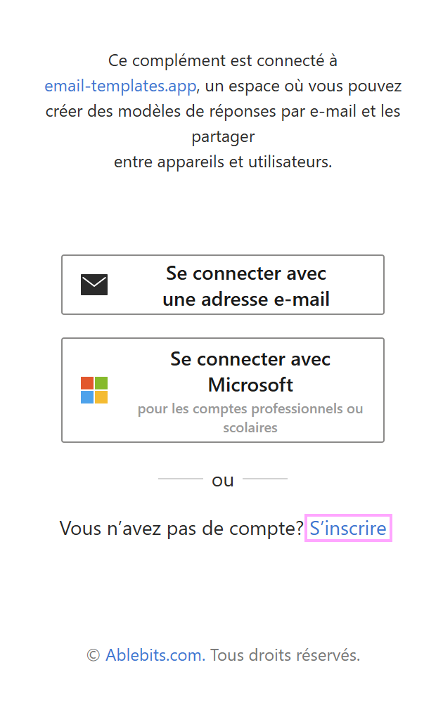 S'inscrire pour créer un compte d'entreprise Shared Email Templates.