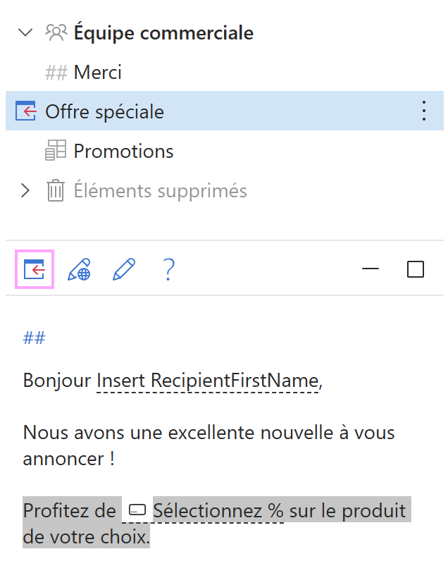 Insérer une partie d’un modèle d’e-mail dans un message Outlook.