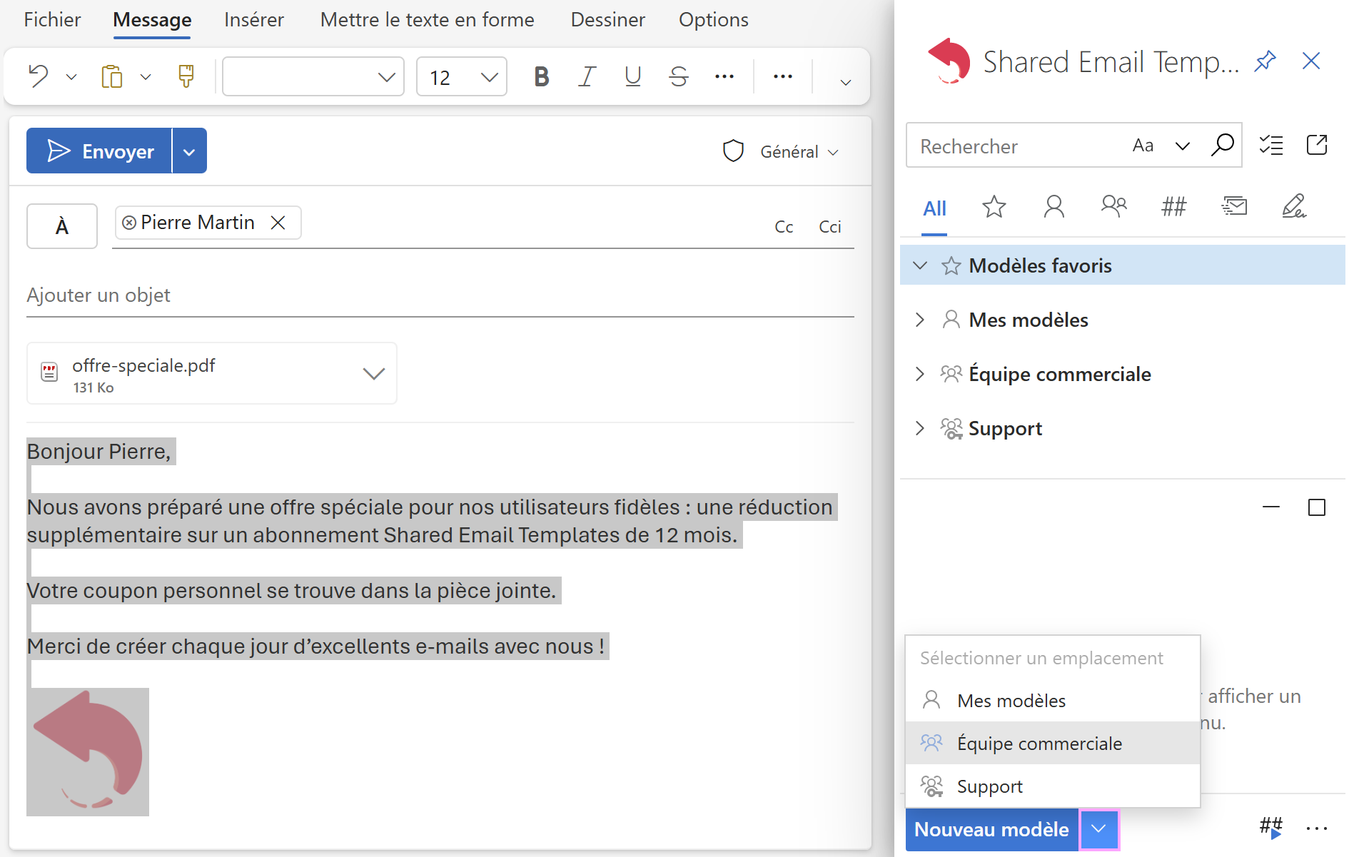 Créer un modèle d’e-mail à partir d’un brouillon de message.