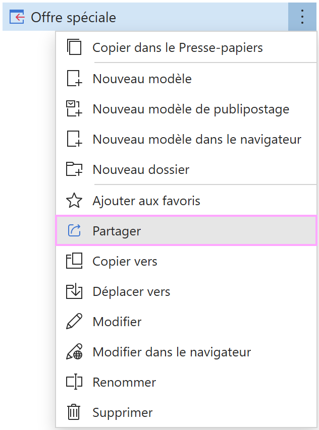 Partager un modèle d’e-mail avec des collègues.
