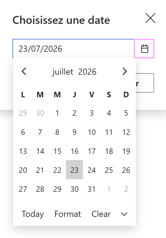 La boîte de dialogue Sélecteur de date.