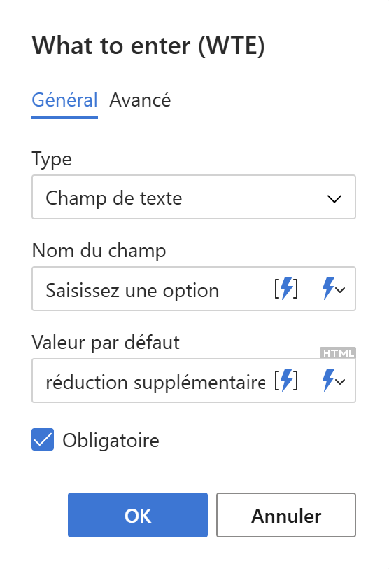 Ajouter un champ de texte à un modèle d’e-mail.
