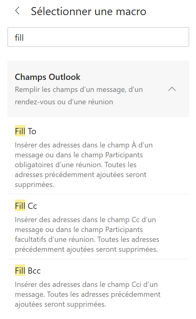 Renseigner automatiquement les champs À, Cc et Cci dans les e-mails Outlook.