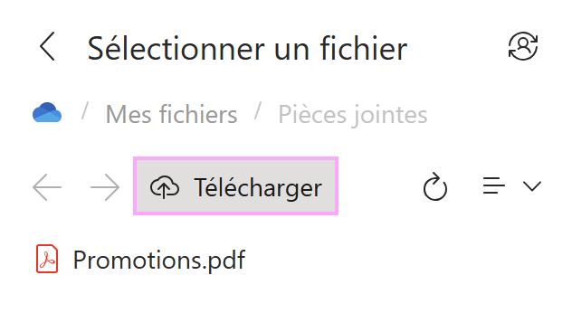 Télécharger des fichiers depuis votre appareil pour les utiliser dans un modèle d’e-mail Outlook.