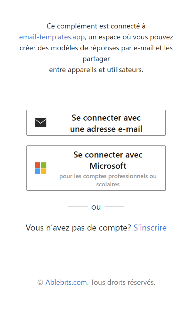 Se connecter pour rejoindre un compte d'entreprise Shared Email Templates.