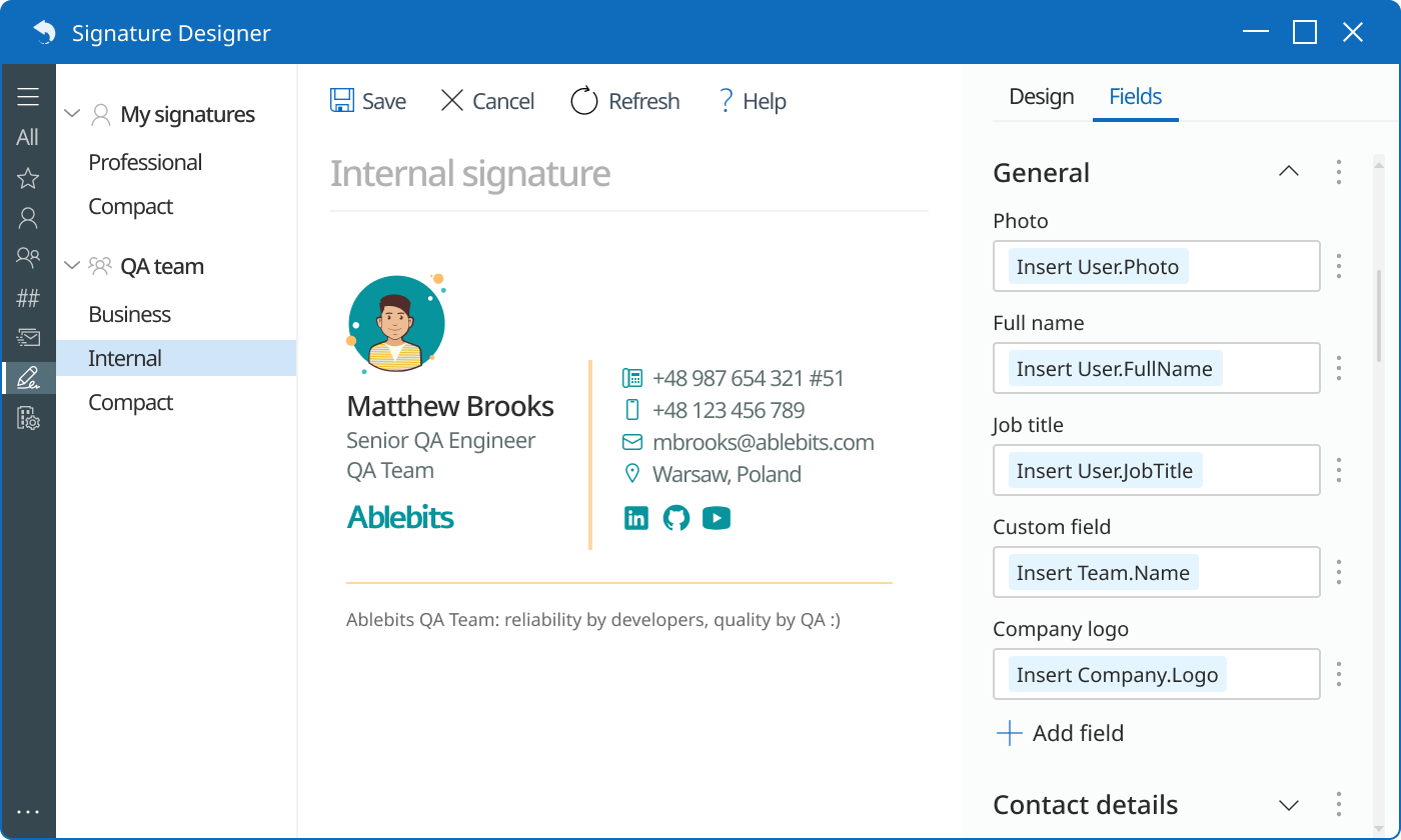 Internal email signature shared with a team Internal email signature shared with a team