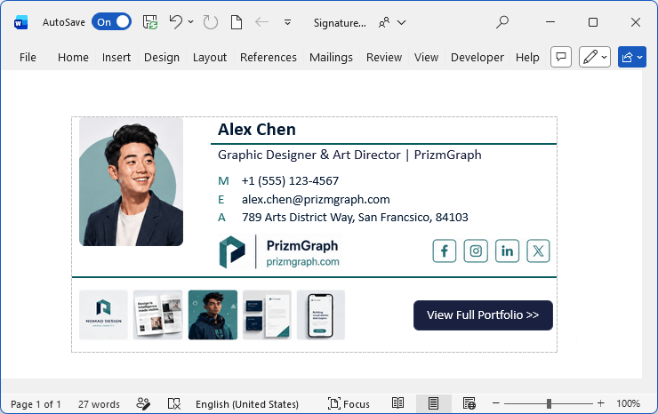 Creating a professional email signature for Outlook.
