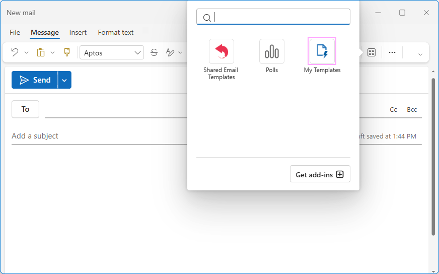 Open the My Templates add-in in new Outlook. Open the My Templates add-in in new Outlook.