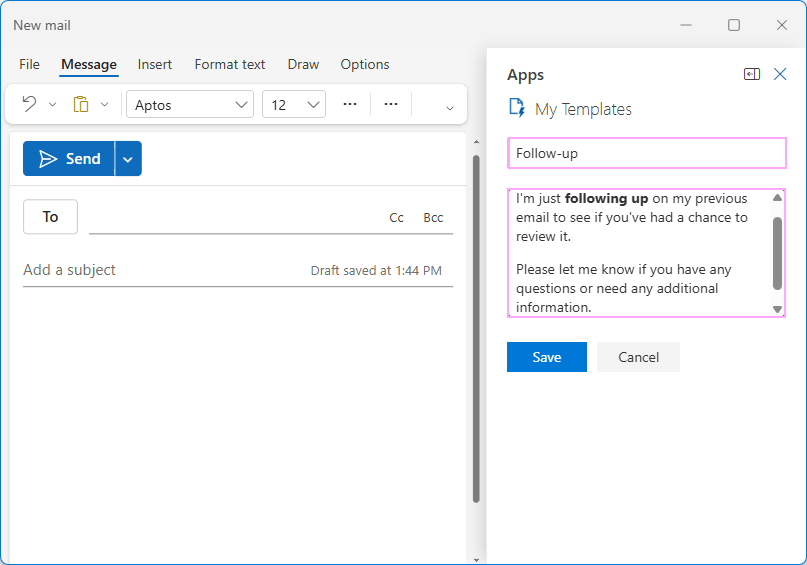 Create a new email template in Outlook. Create a new email template in Outlook.