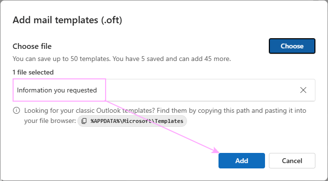 Add an OFT template to new Outlook. Add an OFT template to new Outlook.