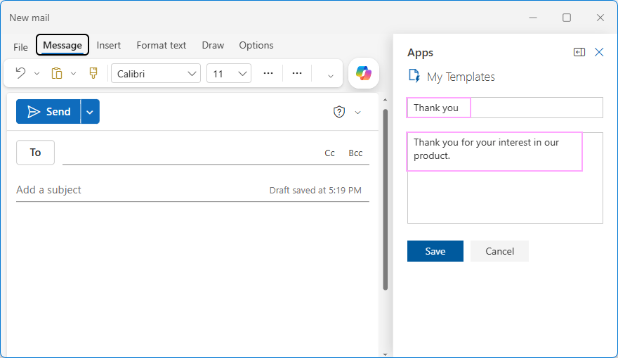 Create a new template in Outlook.