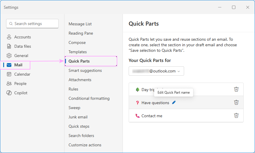 Managing Quick Parts in new Outlook Managing Quick Parts in new Outlook