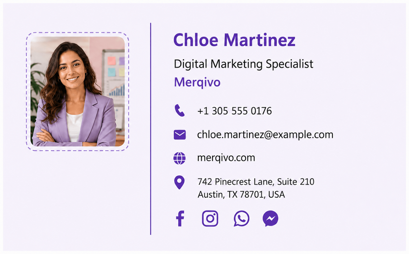 Business email signature with colorful accents.