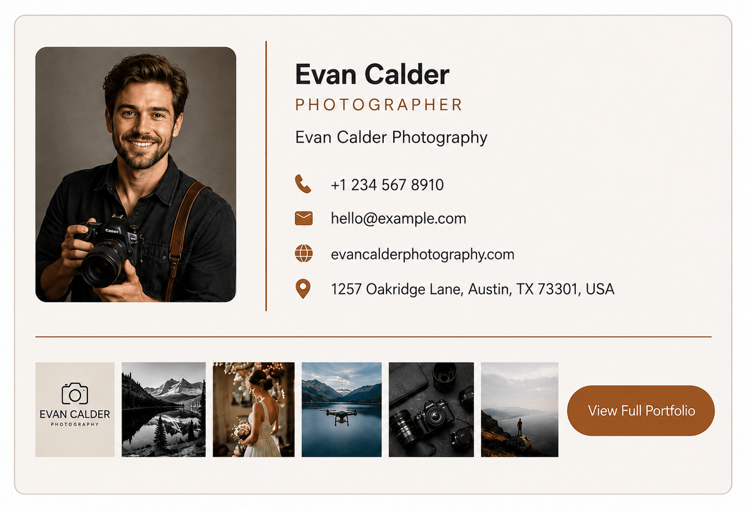 A creative signature with a photo gallery and actionable button