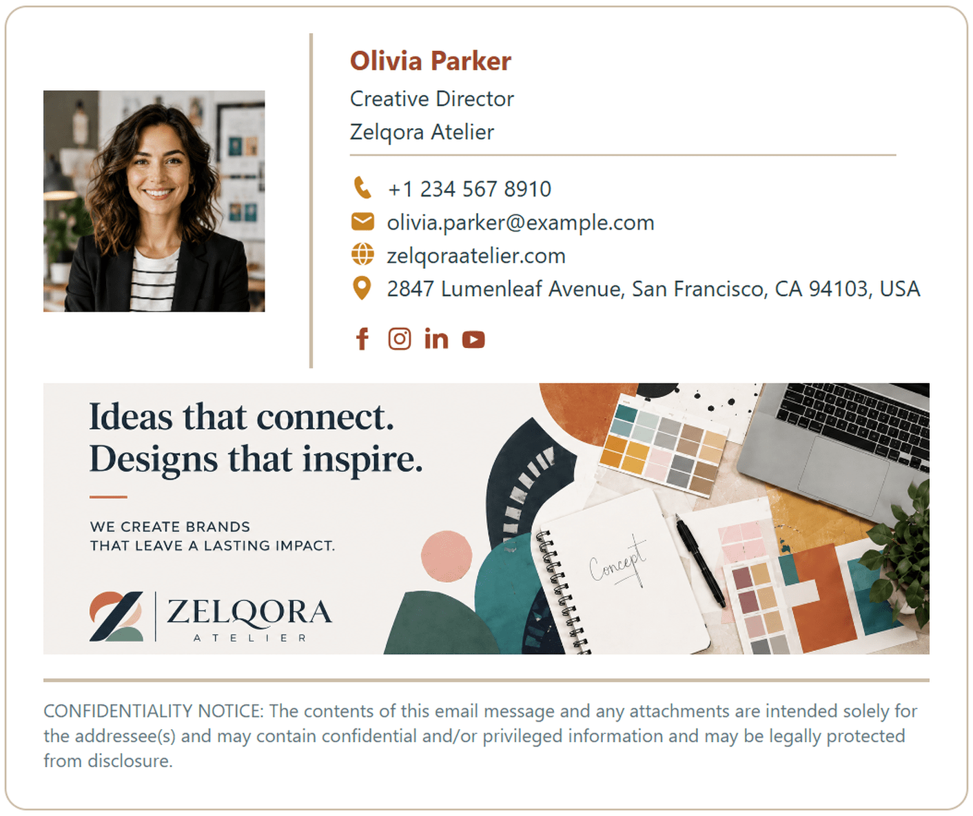 A creative team email signature with a banner