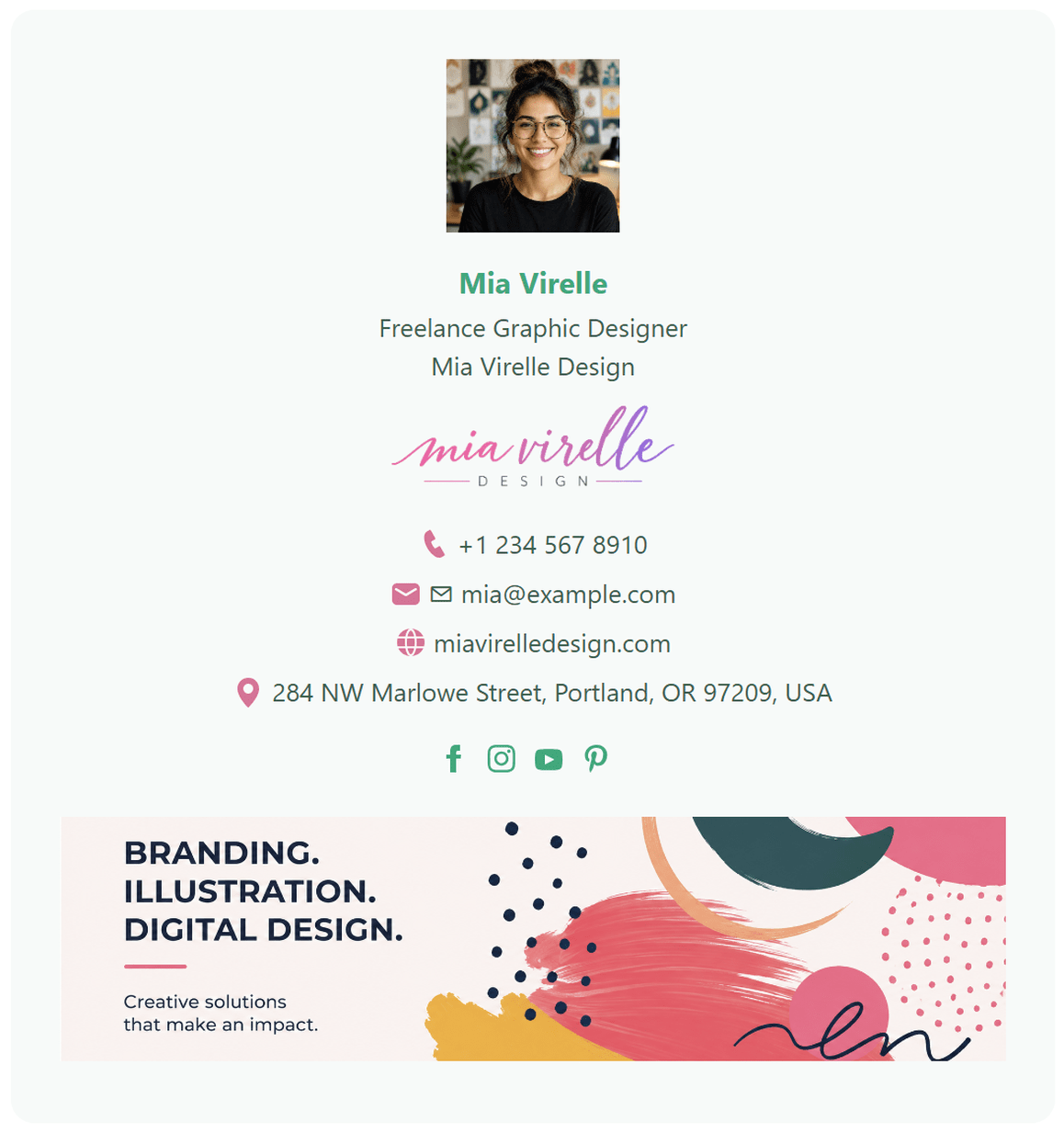 A freelance graphic designer email signature