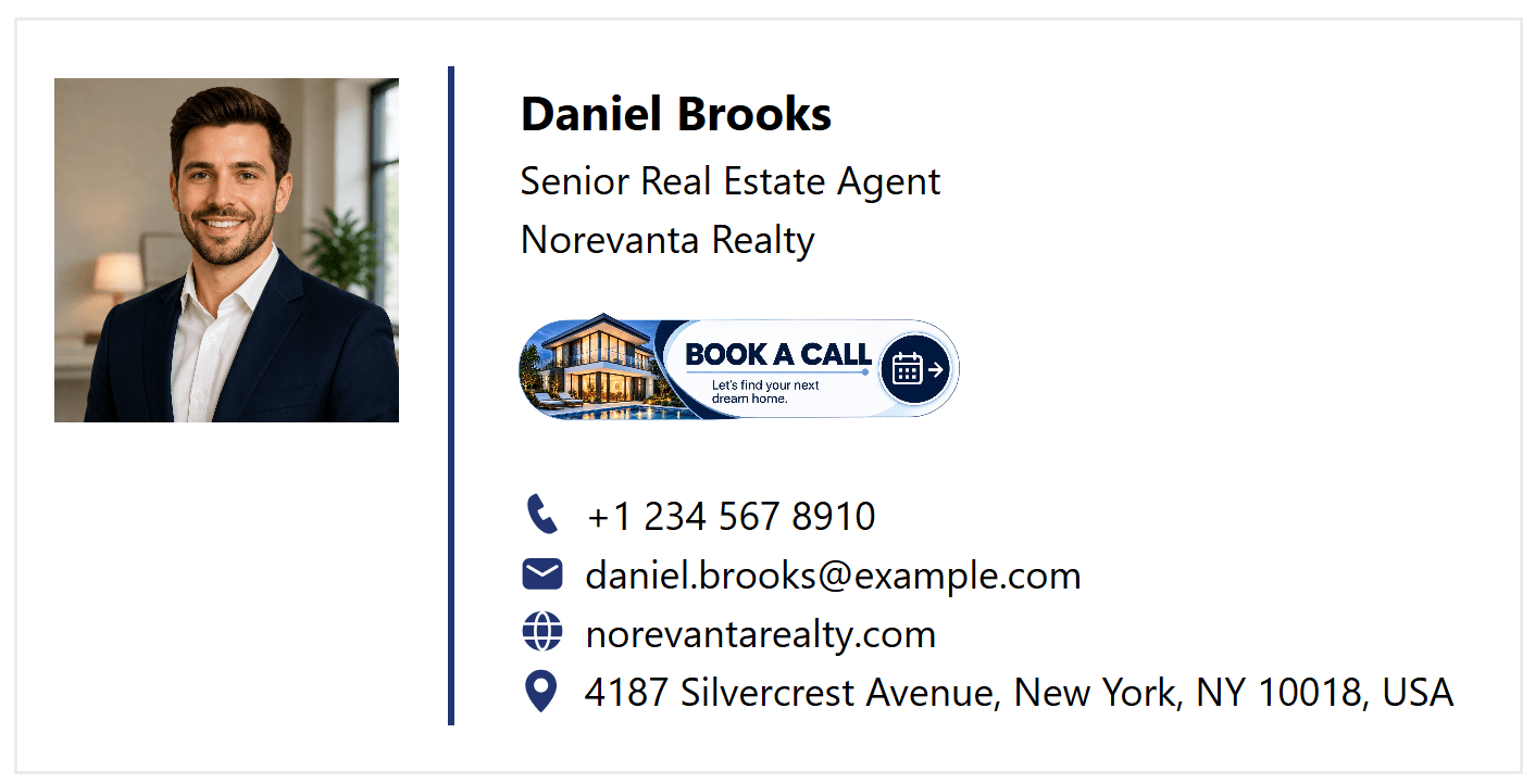 Promotional email signature with a small call-to-action banner.