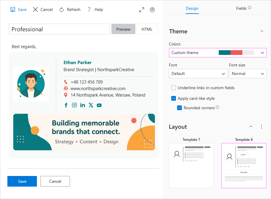 Create a professional Outlook signature from a template. Create a professional Outlook signature from a template.