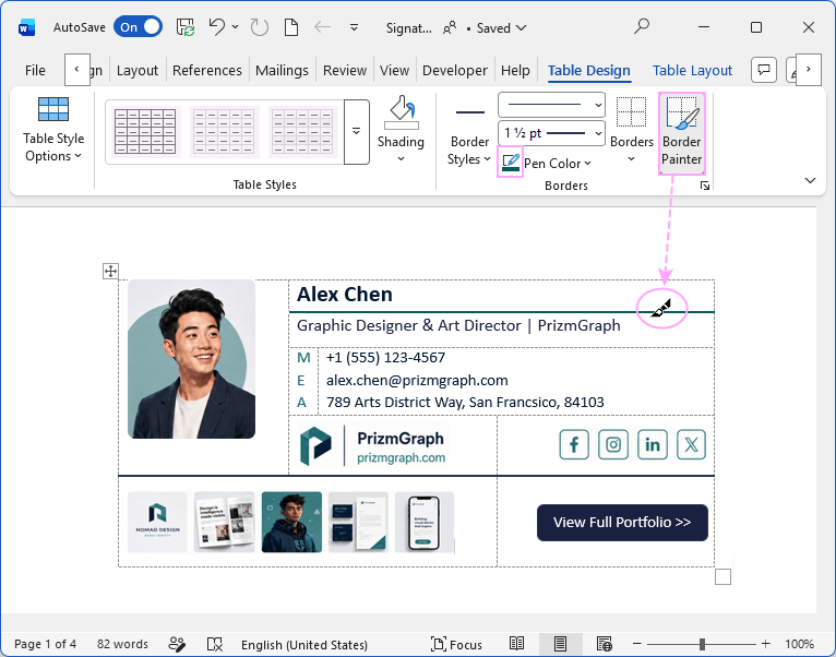 Add dividers separating different sections of the signature. Add dividers separating different sections of the signature.
