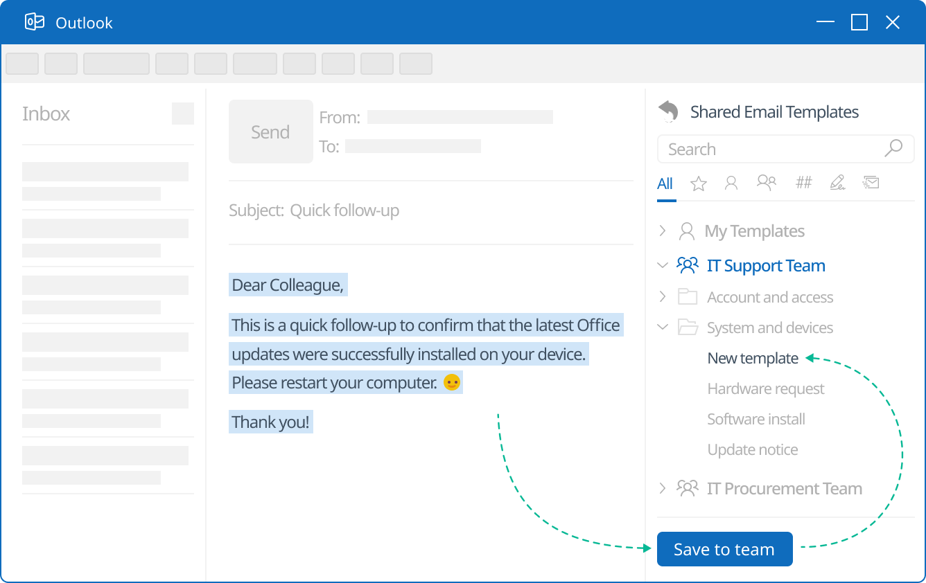 Outlook-Vorlagen mit Teammitgliedern teilen.