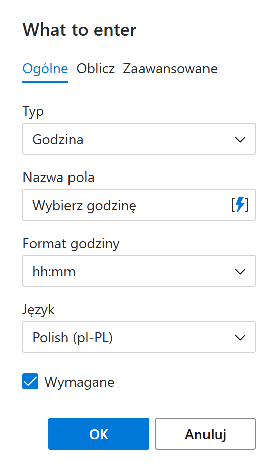Dodaj selektor czasu do szablonu.