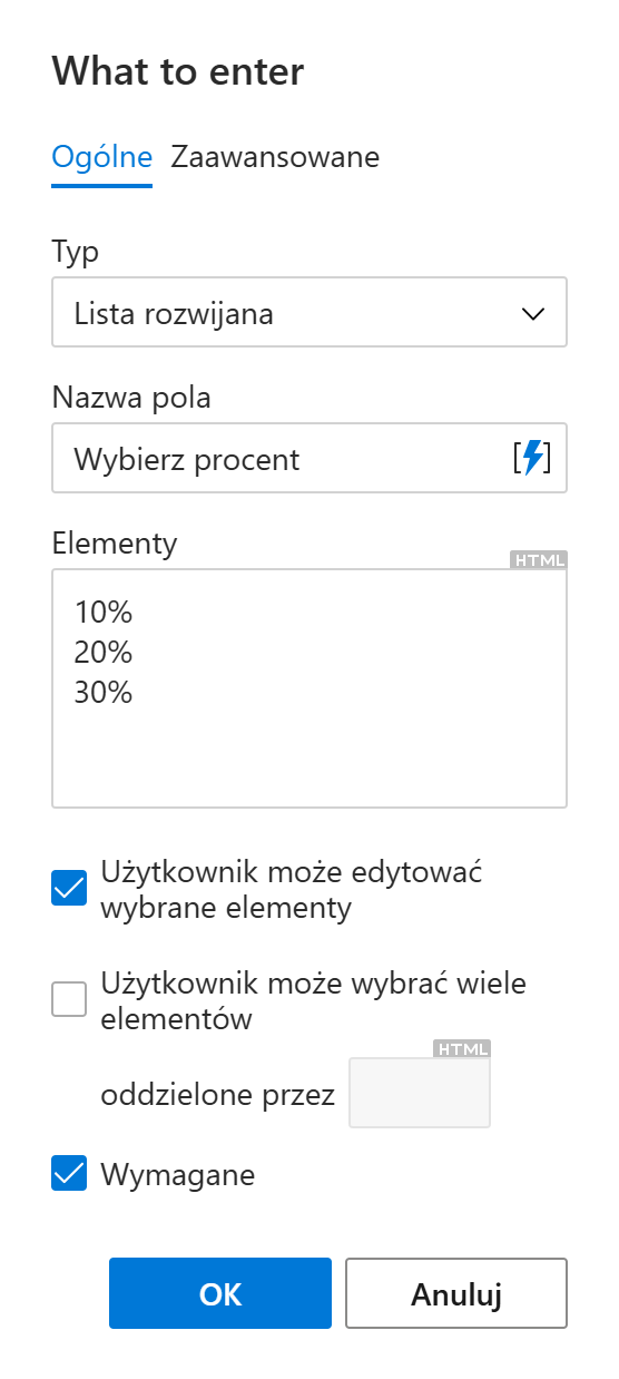 Dodaj listę rozwijaną do szablonu.
