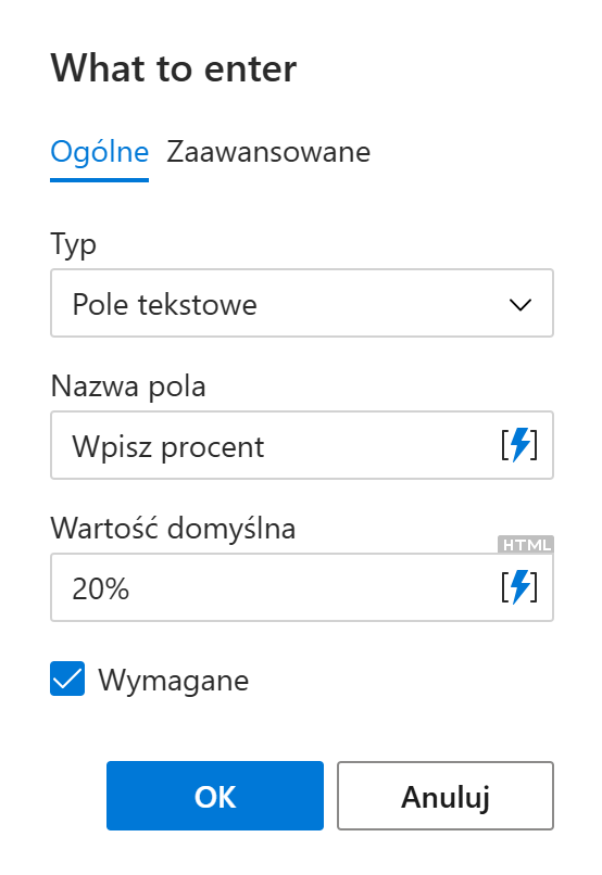 Dodaj pole tekstowe do szablonu.
