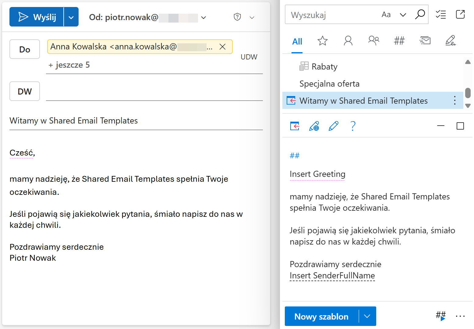 Automatycznie wstaw powitanie dla wielu odbiorców przy użyciu szablonu wiadomości e-mail programu Outlook. Automatycznie wstaw powitanie dla wielu odbiorców przy użyciu szablonu wiadomości e-mail programu Outlook.