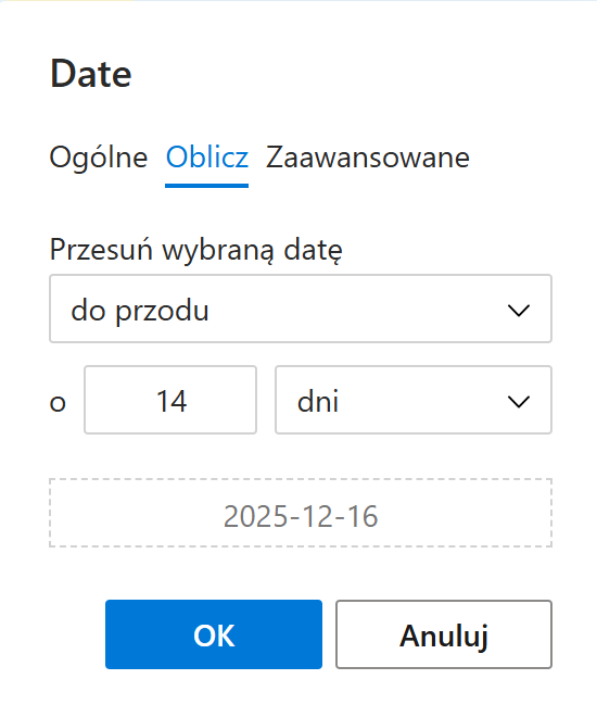 Automatycznie przesuń datę.