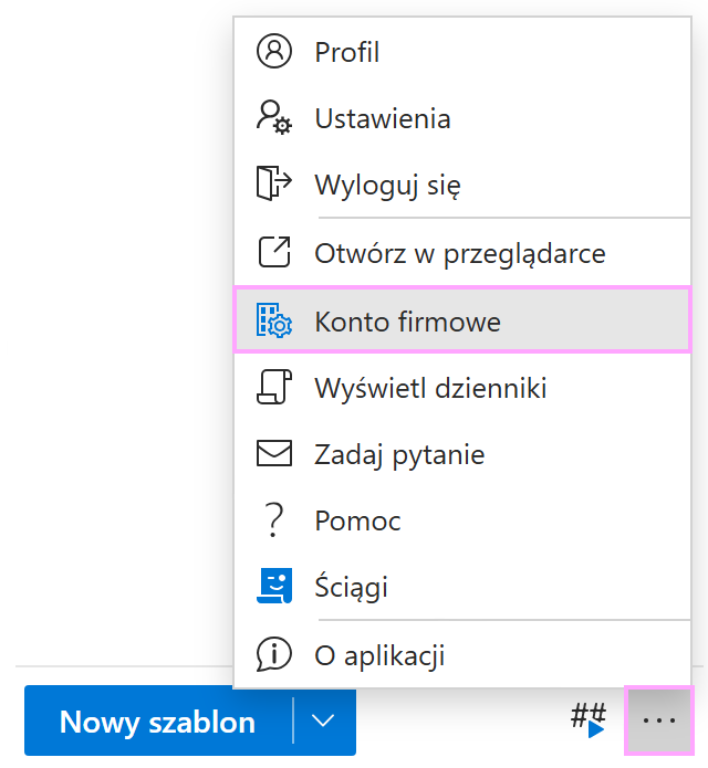 Opcja Konto firmowe w panelu dodatku Shared Email Templates Opcja Konto firmowe w panelu dodatku Shared Email Templates