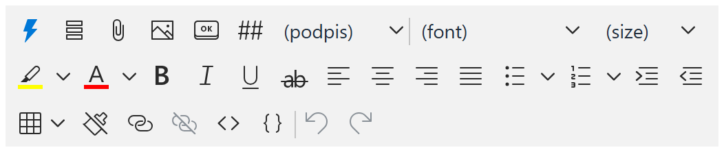 Pasek narzędzi edytora szablonu