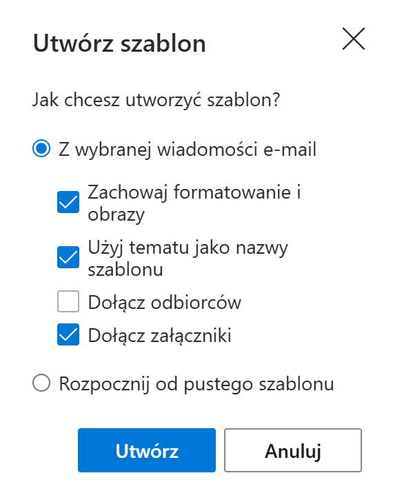 Utwórz nowy szablon z wybranej wiadomości e-mail.
