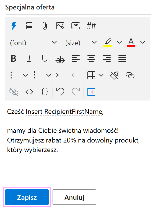 Zapisz nowy szablon.