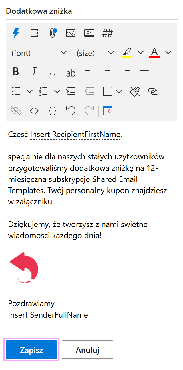 Zapisz szablon z wersji roboczej wiadomości.